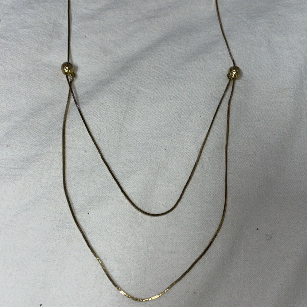Vintage gold tone sliding bead ball adjustable flat chain necklace 24” max